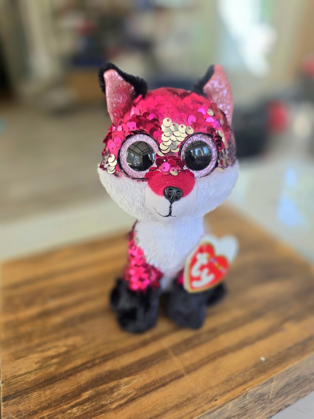Ty Beanie Boo Sequin Fox Plush JEWEL August 22 Pink & Silver